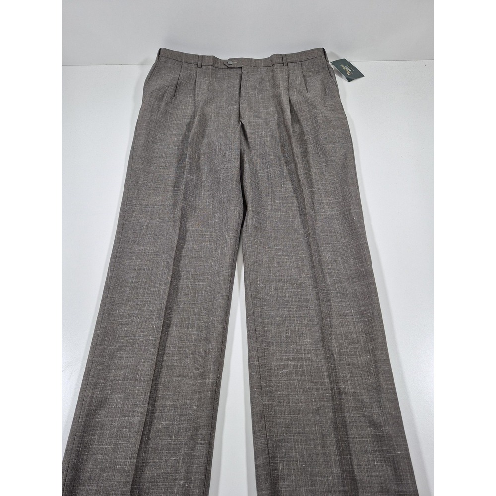 Palm Beach Reflex Dress Pants Mens 46x36 Gray Wool Silk Linen Pleated NWT